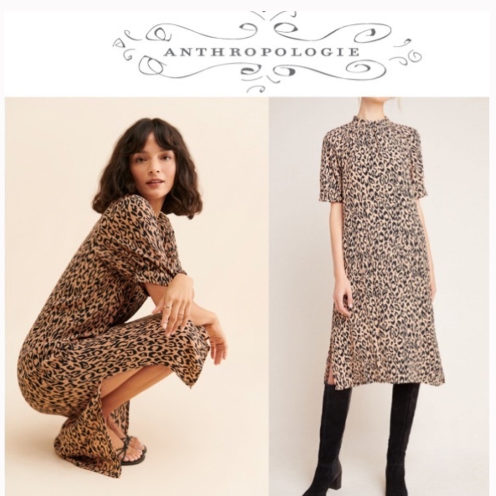 Anthropologie MacKenzie Leopard Print Midi Dress